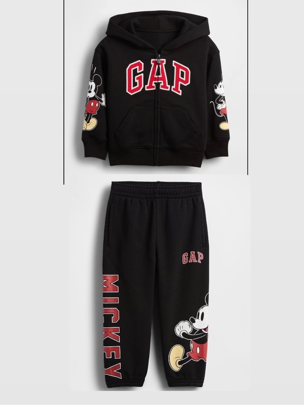 GAP Black Hoodie and Jogger Set with Red & Yellow Mickey Accents 2T